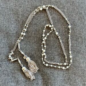 Brighton Charleston Wrap around Necklace Silver Tone With Pearls And Two Tassels